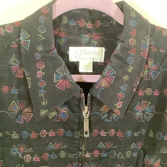 CJ Banks Women’s Geometric Design Black Lightweight Jacket. Size 1X - Picture 3 of 6